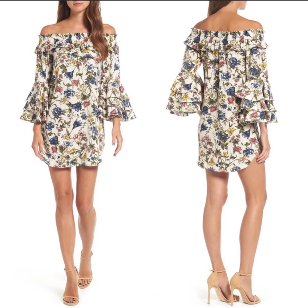COPY - NWOT MISA LA Amal Floral Off Shoulder Bell Sleeve Dress
